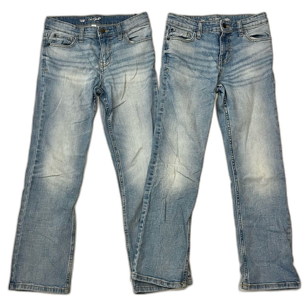 Cat & Jack (2 Pairs) Light Blue Straight Jeans Size 12 Adjustable Waistband